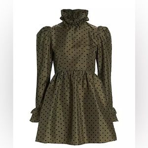 Batsheva Mini Prairie Dress in Olive Polka Dot